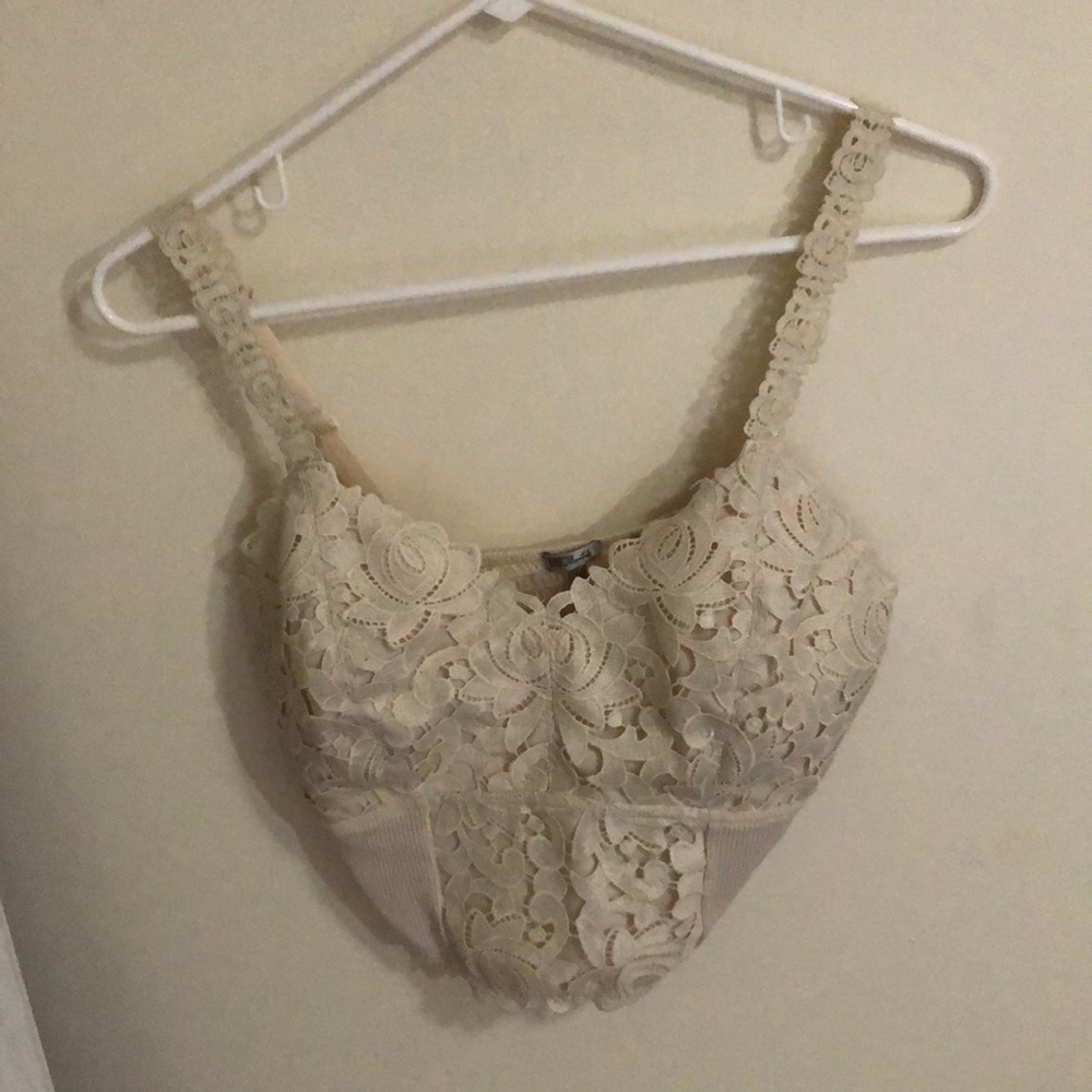 Lace Crop Tank Top - Cream
